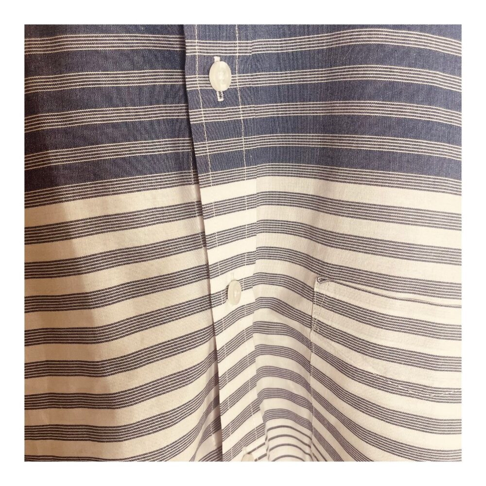 Club Room Men's Blue & White Color Block Stripe Short Sleeve Button Down Shirt - Picture 5 of 11
